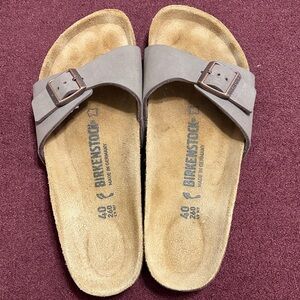 Birkenstock Taupe Slide Sandals with Buckle